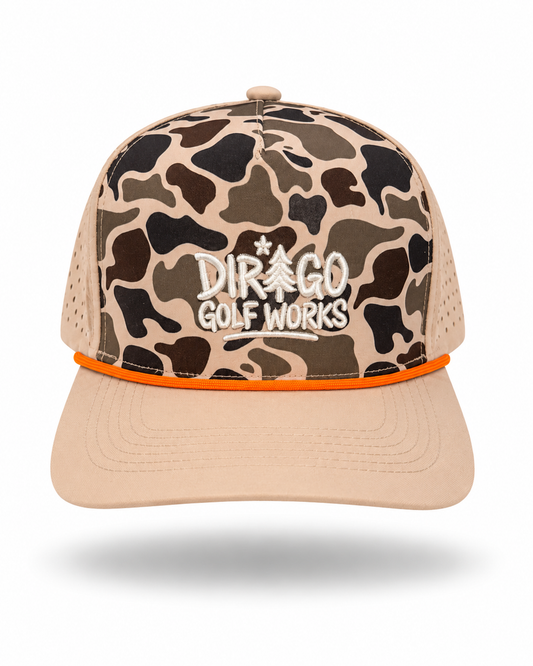 The Salt Marsh – Dirigo Golf Works Performance Cap (Camo / Khaki)