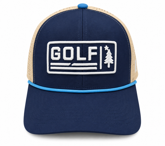 The Golf Adjacent – Dirigo Golf Works Performance Cap (Navy / Khaki)