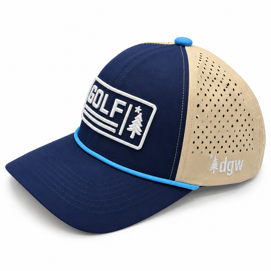 The Golf Adjacent – Dirigo Golf Works Performance Cap (Navy / Khaki)