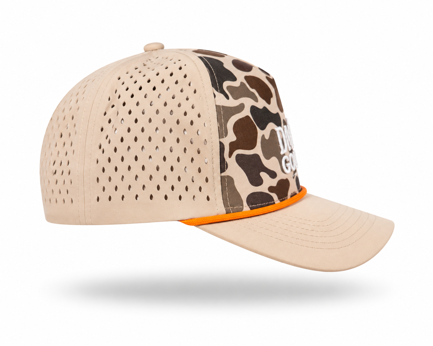 The Salt Marsh – Dirigo Golf Works Performance Cap (Camo / Khaki)