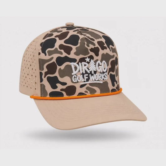 The Salt Marsh – Dirigo Golf Works Performance Cap (Camo / Khaki)